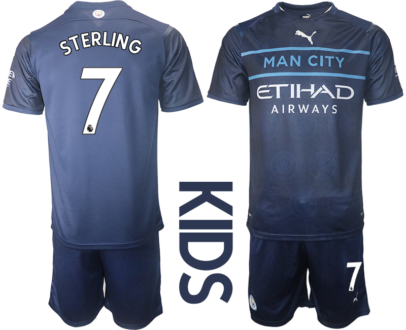 Youth 2021-2022 Club Manchester City away blue #7 Soccer Jersey->youth soccer jersey->Youth Jersey
